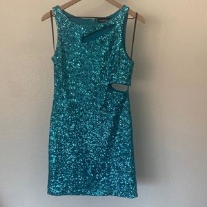 Bebe blue sequin cut out party dress